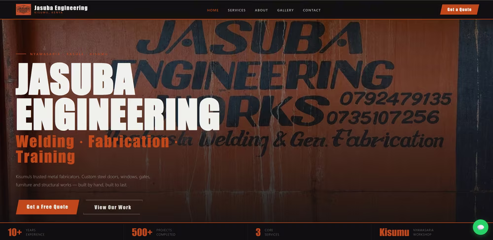 Jasuba Engineering Works — Metalmeccanica · Kisumu, Kenya, sito realizzato da Getaweb