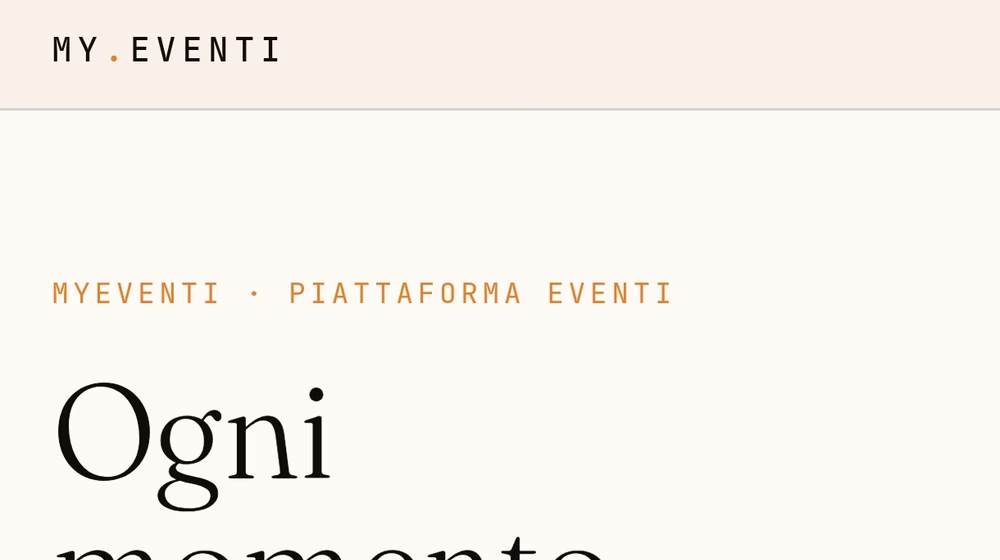 MyEventi — Piattaforma eventi · Piemonte, sito realizzato da Getaweb