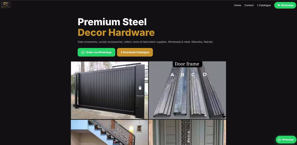 Prime-Edge Decor Hardware — Ferramenta acciaio decorativo · Nairobi, Kenya, sito realizzato da Getaweb