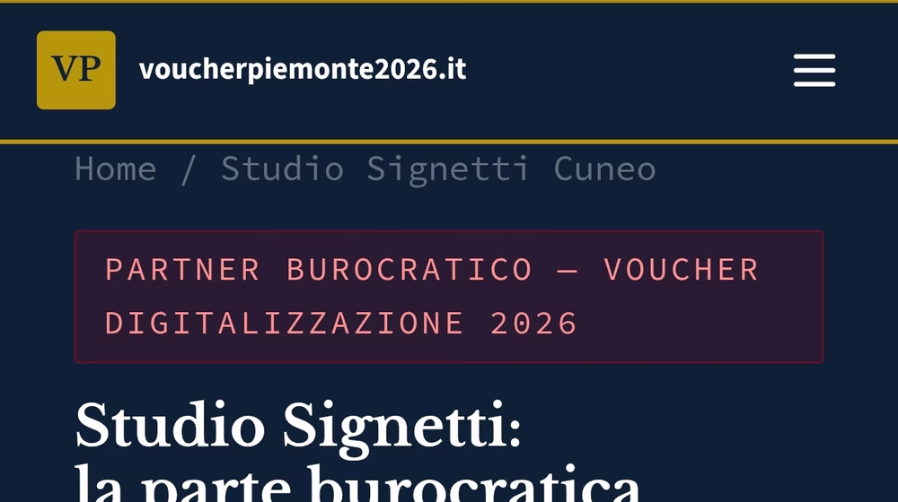 voucherpiemonte2026.it — Info istituzionale · partnership Studio Signetti, sito realizzato da Getaweb