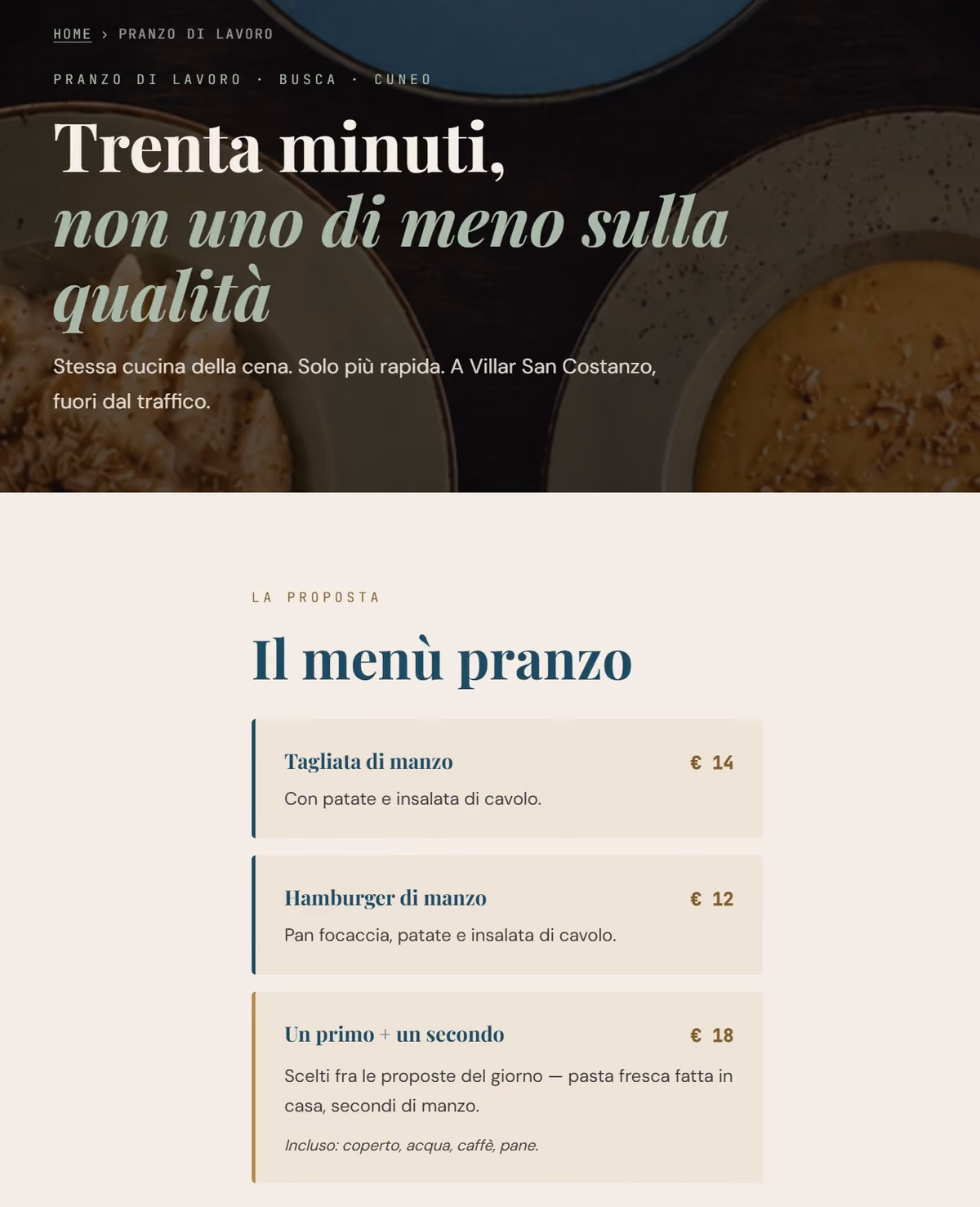 Pagina del menù pranzo del sito StaiManzo a Villar San Costanzo
